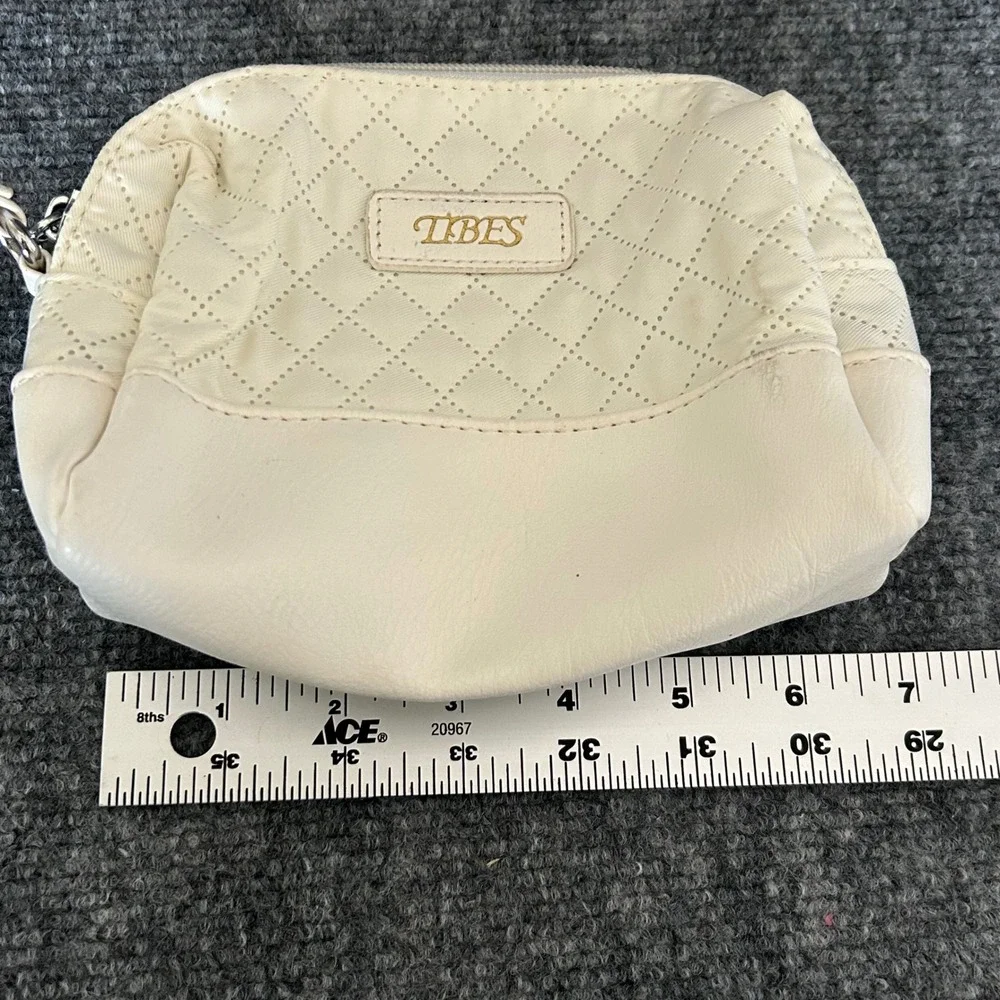 Tibes Cream Quilted Wristlet Pouch Cosmetic Makeup Bag Cream White